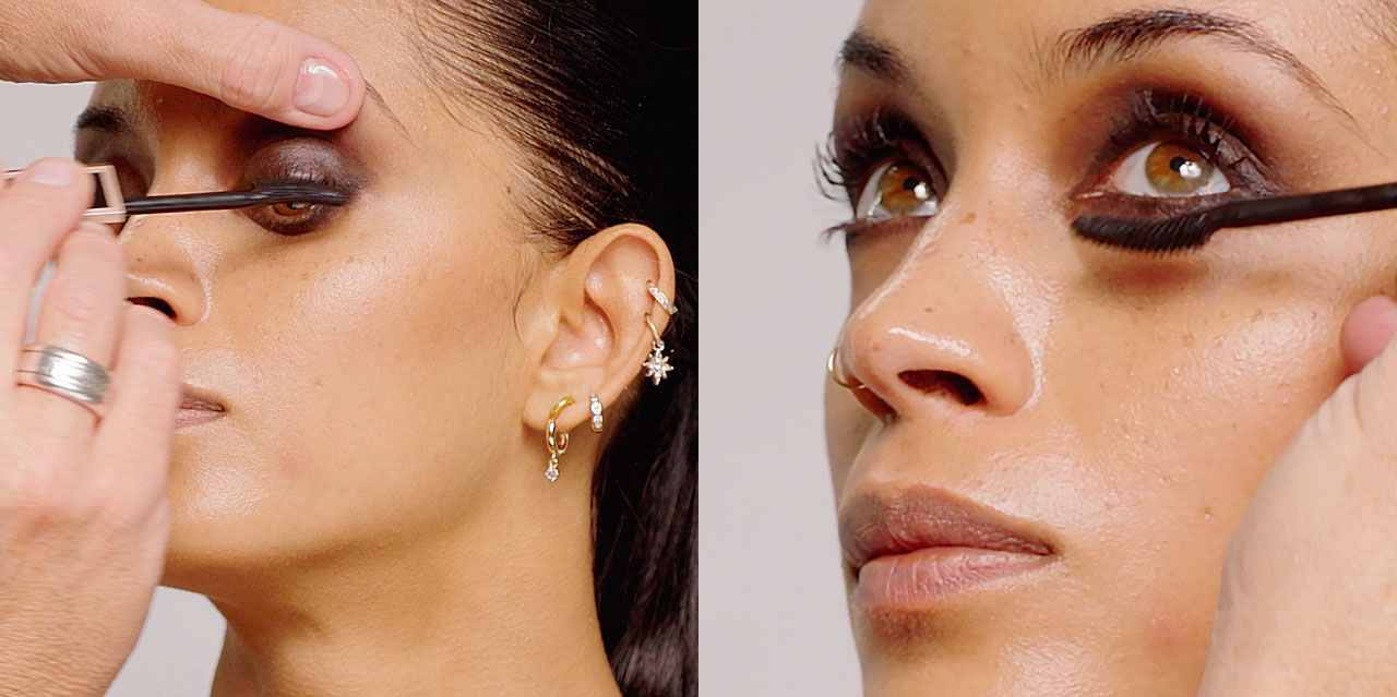 Finish with intense lashes by applying Lash Idole Mascara in Glossy Black to top and bottom lashes for grunge glam